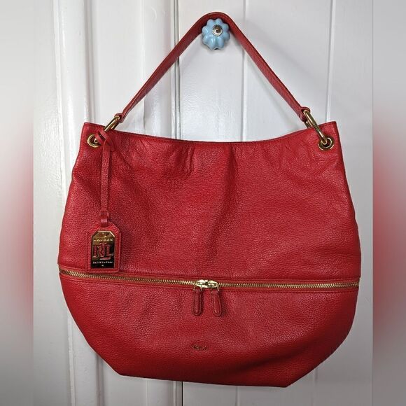 Ralph Lauren Leather Bag Academia 90s Y2K Countryside Chic Preppy Tomato Girl - Picture 1 of 10